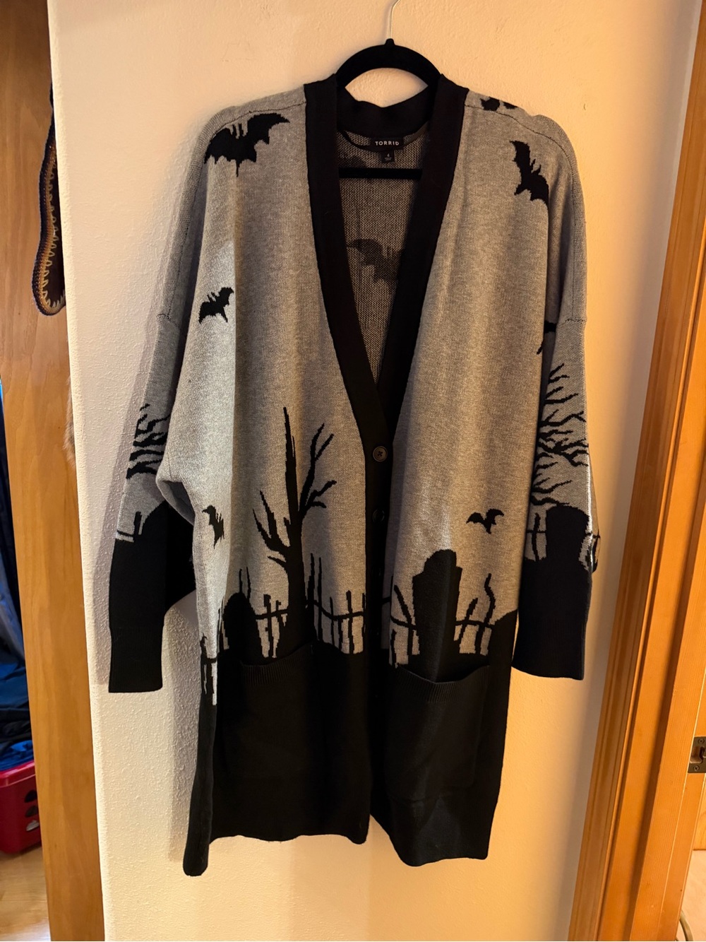 Torrid Black & Gray Knit Cardigan with Bat Accent
